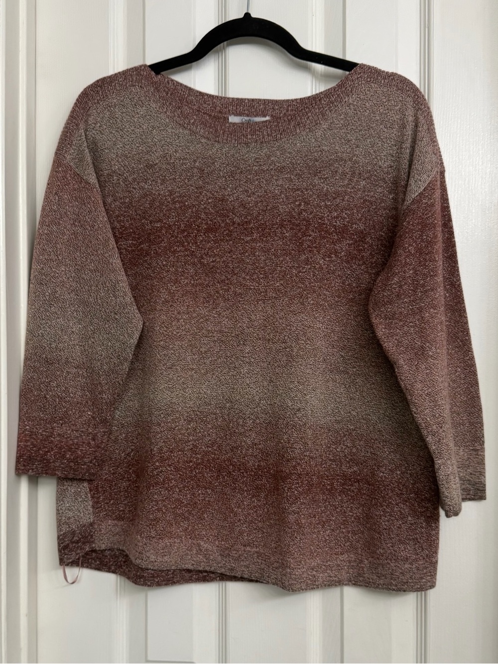 7161 croft & barrow Ombre Crewneck Sweater in Rose Taupe 3/4 sleeve Size L